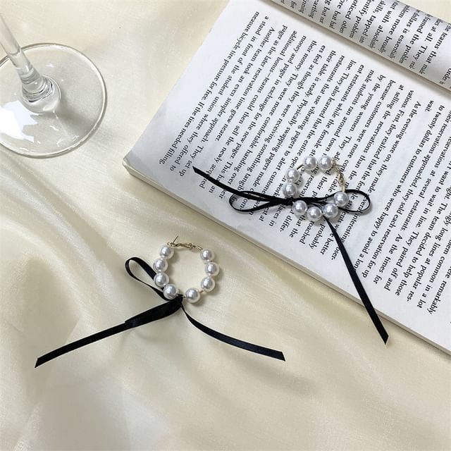 Choker Bow Pearl / Hoop Earring Faux