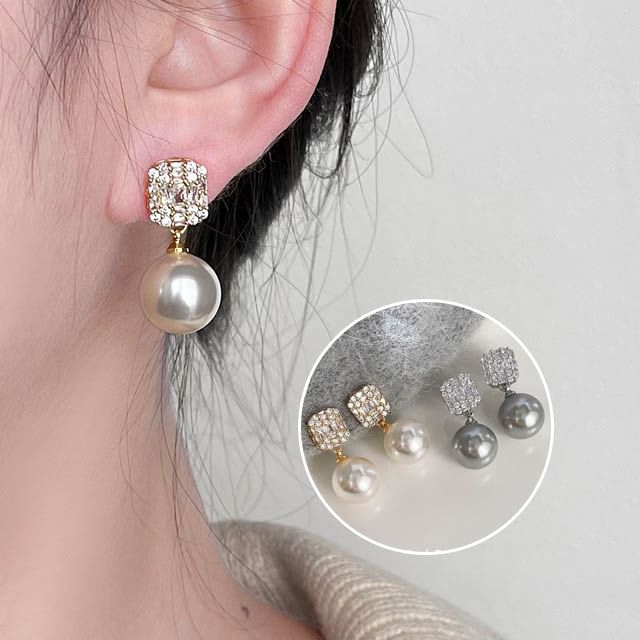 Rhinestone Drop Alloy Faux Earring Pearl