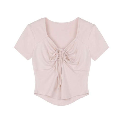 Short-Sleeve Plain T-Shirt Drawstring