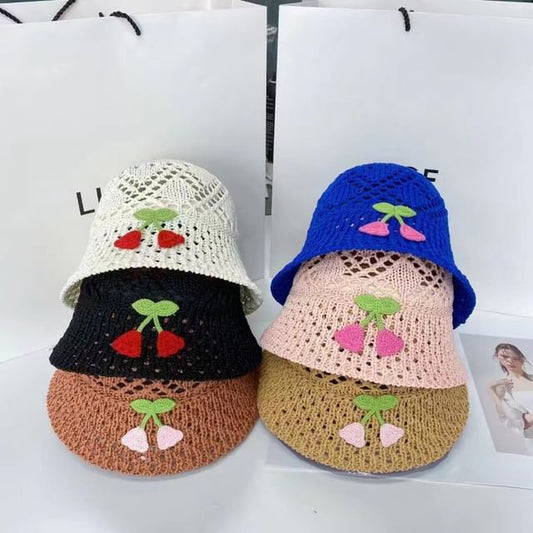Woven Bucket Embroidered Floral Hat