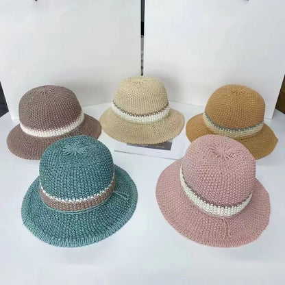 Bucket Woven Striped Hat