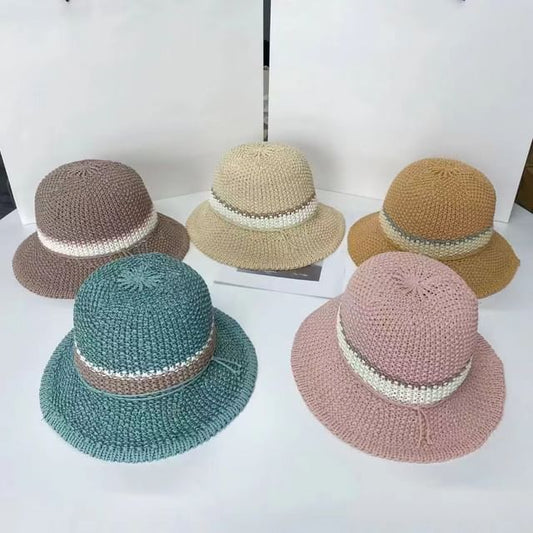 Bucket Woven Striped Hat