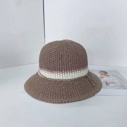 Bucket Woven Striped Hat