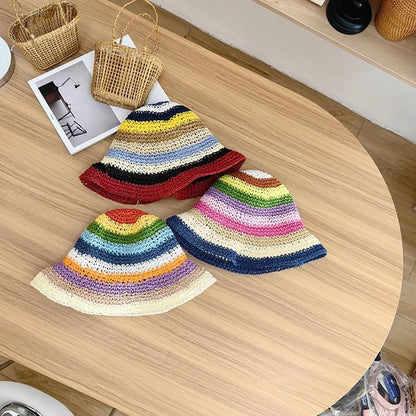 Hat Straw Striped Bucket