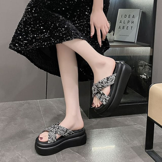 Floral Sandals Jacquard Slide Platform