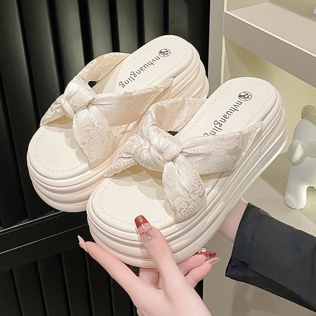 Platform Slide Floral Patterned Sandals