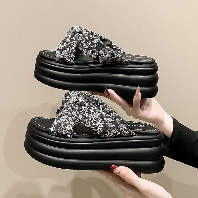 Platform Slide Floral Patterned Sandals