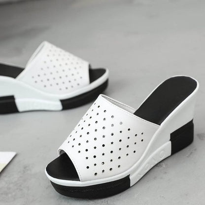 Pointelle Plain Wedge Slide Sandals
