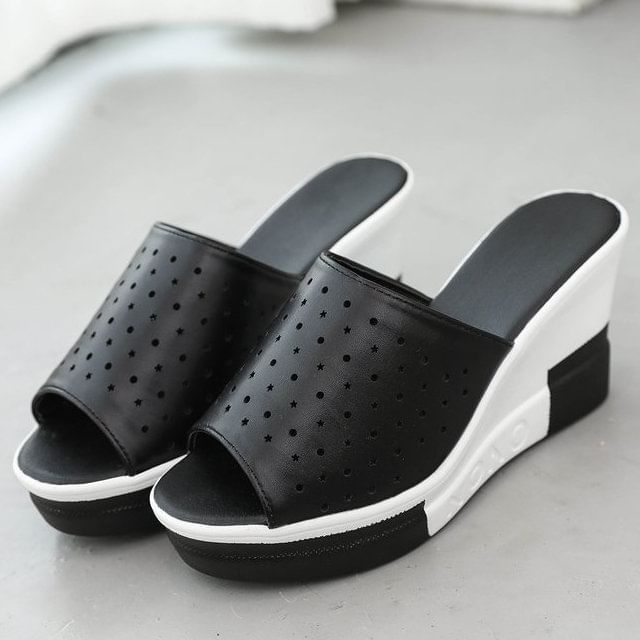 Pointelle Plain Wedge Slide Sandals