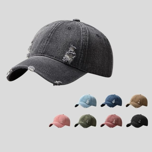 Cap Baseball Washed Denim Distressed