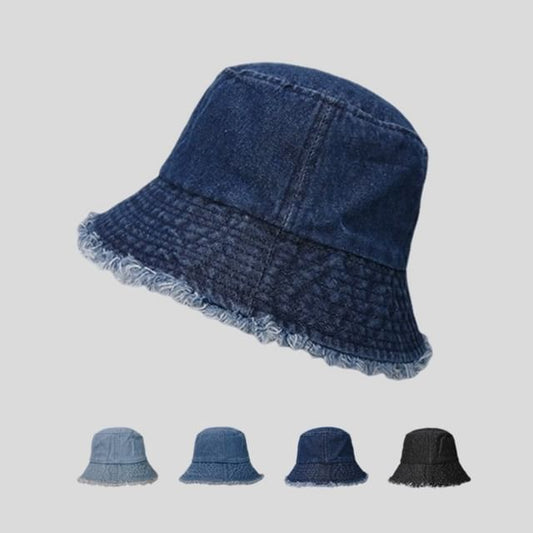 Washed Bucket Hat Denim Frayed