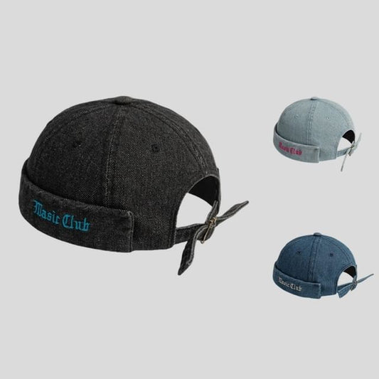 Denim Hat Washed Embroidered Lettering Brimless