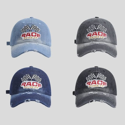 Denim Baseball Embroidered Distressed Washed Lettering Cap