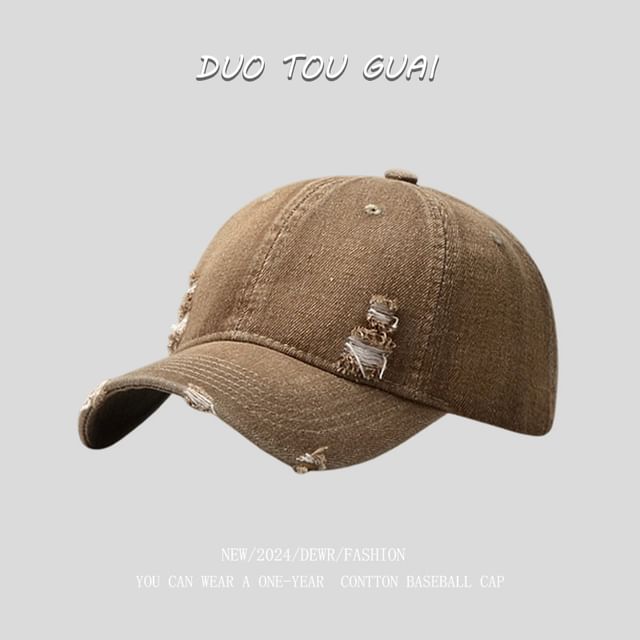 Cap Baseball Washed Denim Distressed