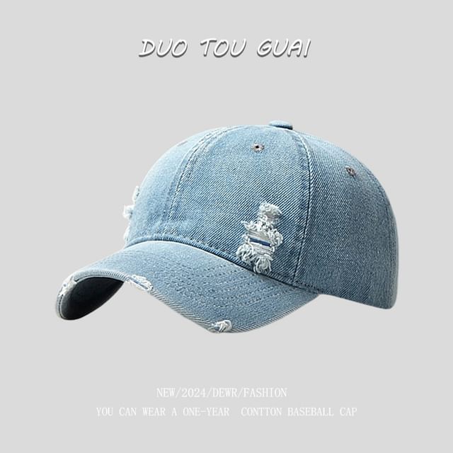 Cap Baseball Washed Denim Distressed