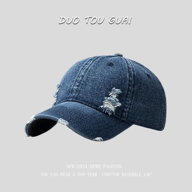 Cap Baseball Washed Denim Distressed