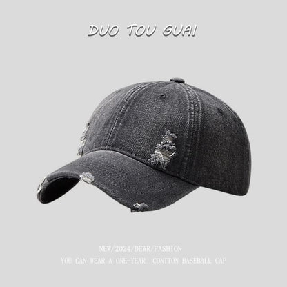 Cap Baseball Washed Denim Distressed
