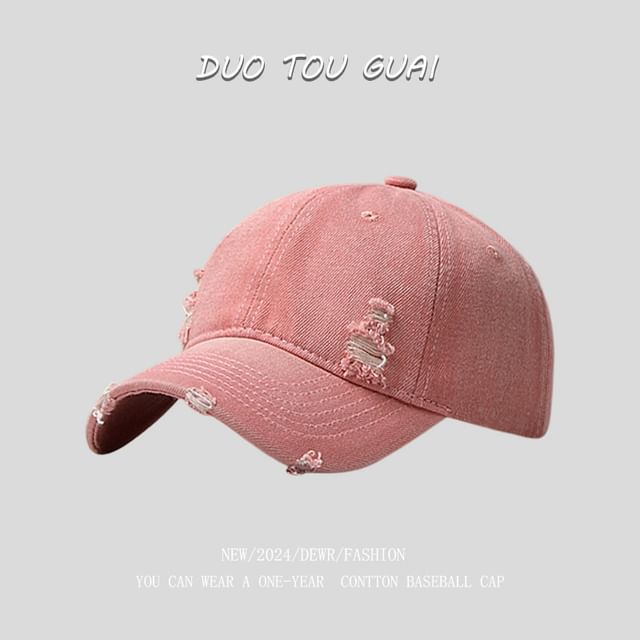 Cap Baseball Washed Denim Distressed