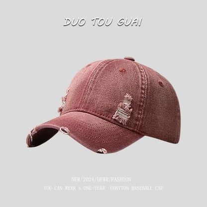 Cap Baseball Washed Denim Distressed