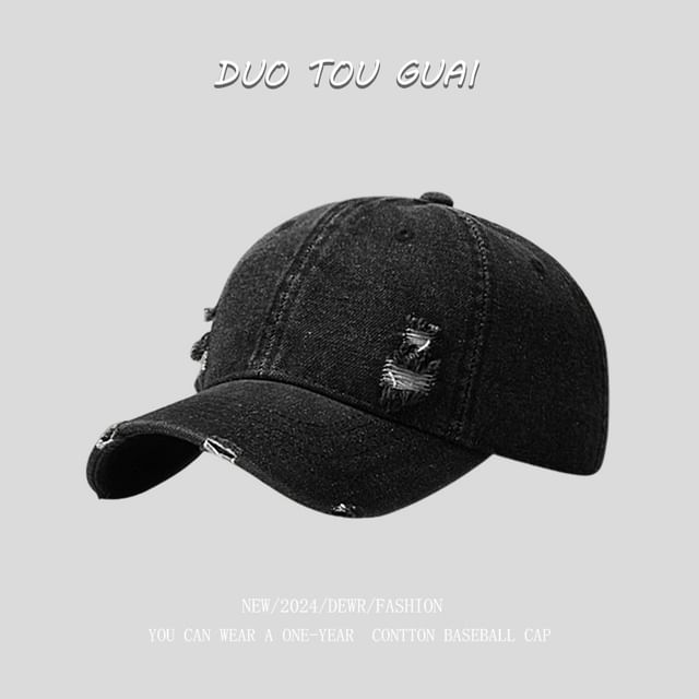 Cap Baseball Washed Denim Distressed