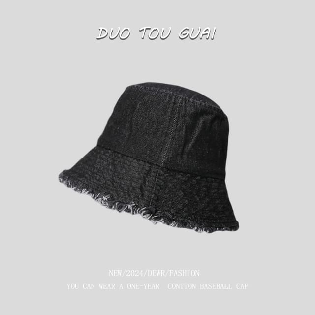 Washed Bucket Hat Denim Frayed