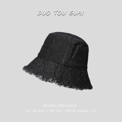 Washed Bucket Hat Denim Frayed