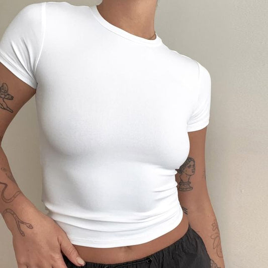 Round Neck Plain T-Shirt Short-Sleeve