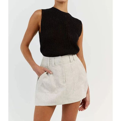 Sleeveless Round Neck Plain Knit Top