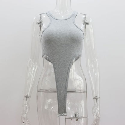 Crew Bodysuit Top Plain Neck Sleeveless