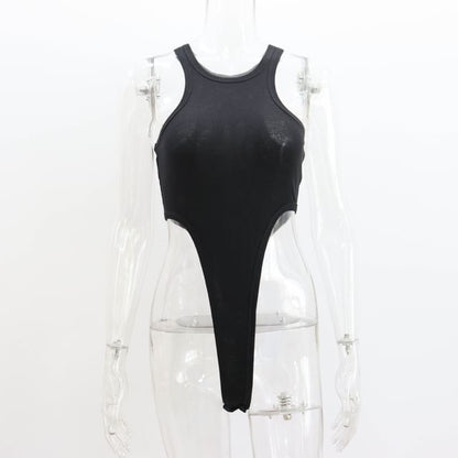 Crew Bodysuit Top Plain Neck Sleeveless
