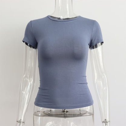 Round Neck Plain T-Shirt Short-Sleeve