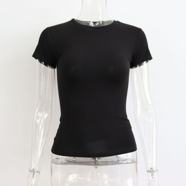 Round Neck Plain T-Shirt Short-Sleeve