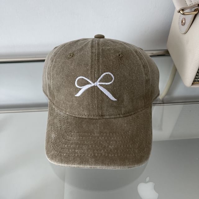 Washed Bow Embroidered Baseball Cap