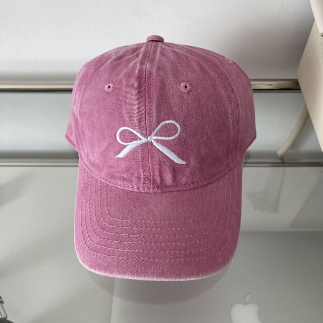 Washed Bow Embroidered Baseball Cap