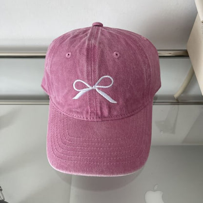 Washed Bow Embroidered Baseball Cap