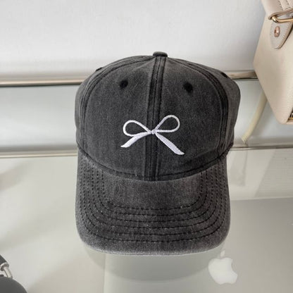 Washed Bow Embroidered Baseball Cap