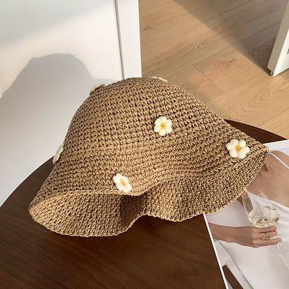 Straw Bucket Hat Flower