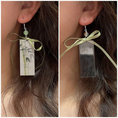Earring Acrylic Ribbon Bamboo Drop