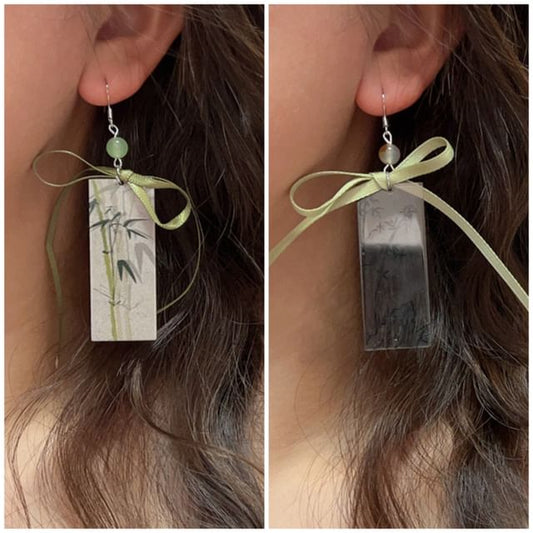 Earring Acrylic Ribbon Bamboo Drop