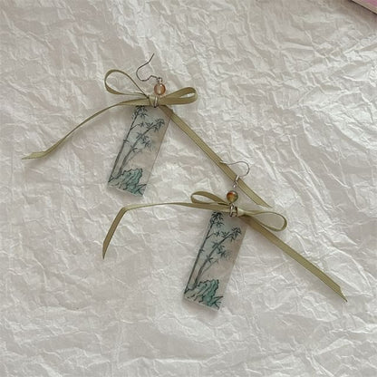 Earring Acrylic Ribbon Bamboo Drop