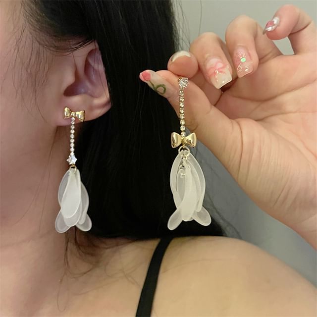 Floral Earring Asymmetrical Dangle Rhinestone