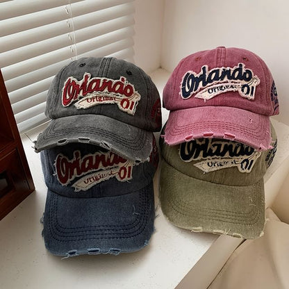 Lettering Cap Washed Distressed Applique Baseball