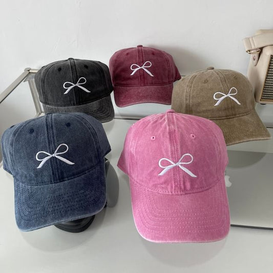 Washed Bow Embroidered Baseball Cap