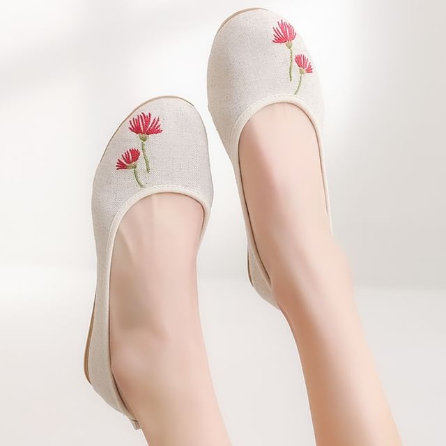 Flower Embroidered Flats
