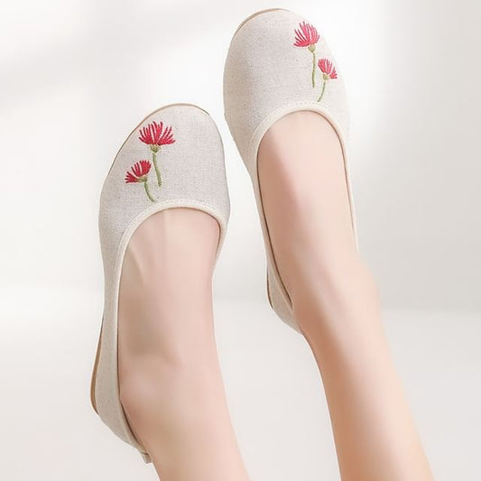 Flower Embroidered Flats