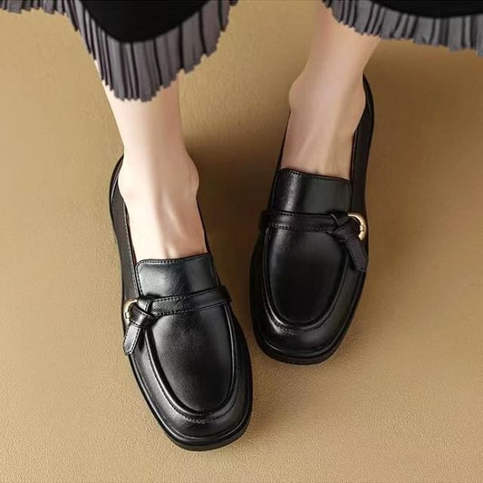 Plain Faux Loafers Leather