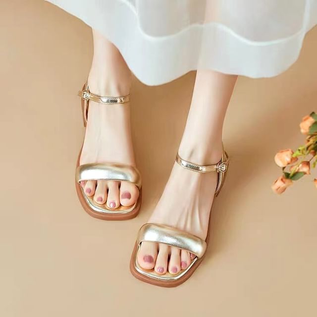 Leather Faux Metallic Sandals