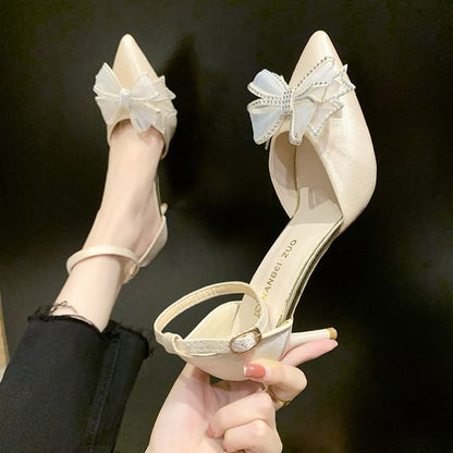 High Heel Bow Accent Pointed Sandals (Various Designs)