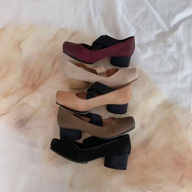 Block Leather Designs) Genuine (Various Heel Pumps