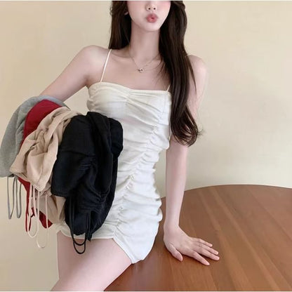 Plain Strap Spaghetti Mini Dress Bodycon